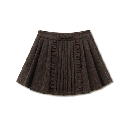 Wool-Blend Herringbone Pleated Skirt And Tie