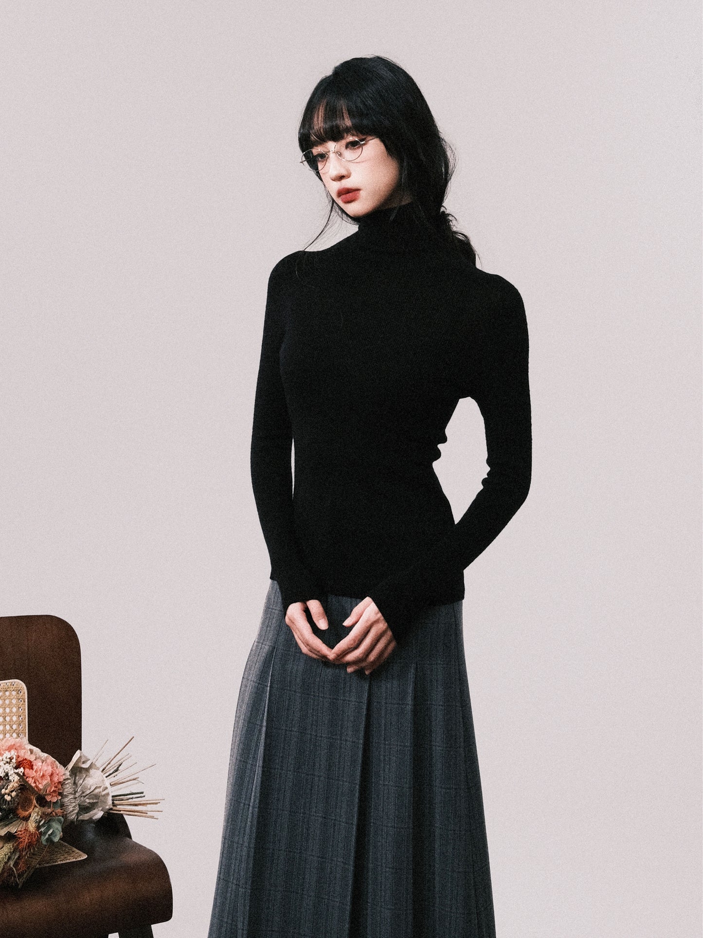 Machine Washable Wool High Neck Knit Top
