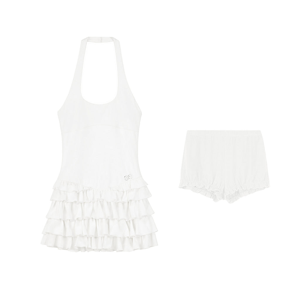 Fitted Halter Dress With Ruffle Details