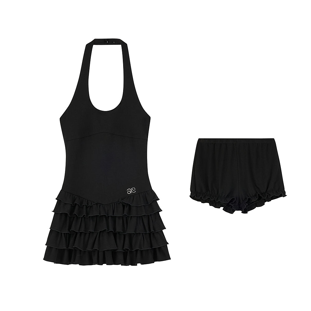 Fitted Halter Dress With Ruffle Details