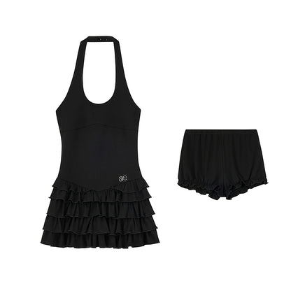 Fitted Halter Dress With Ruffle Details