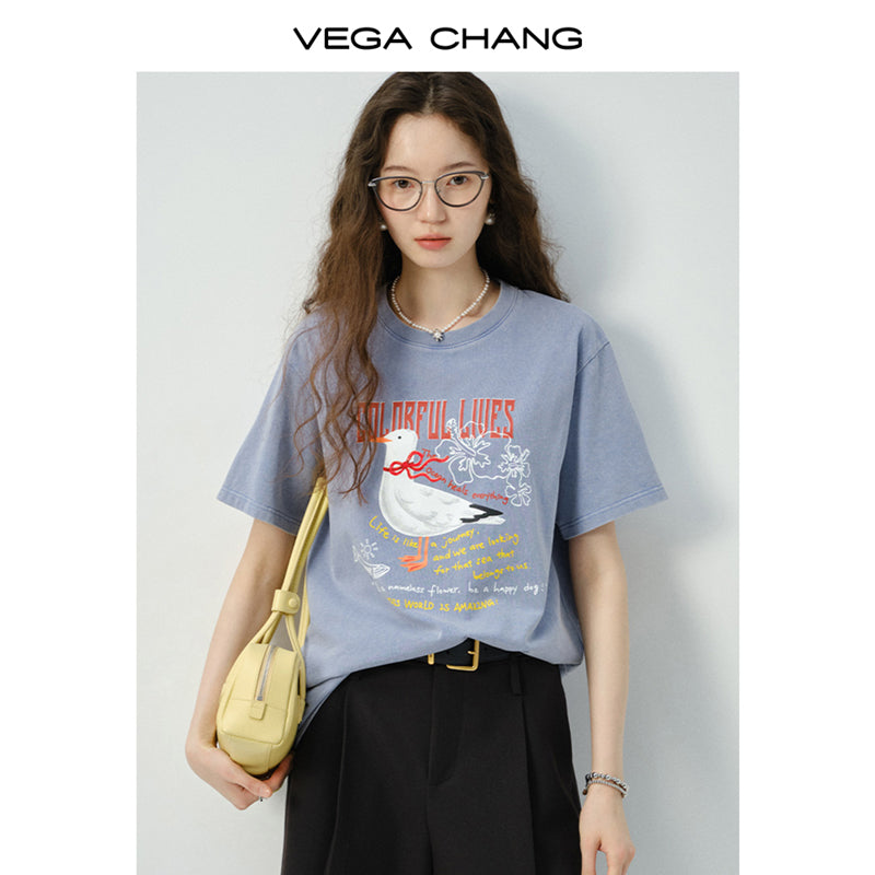 Vintage-Style Cotton Print T-Shirt