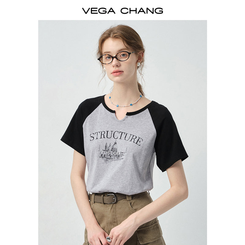 Soft Cotton Notch Neck Raglan Tee