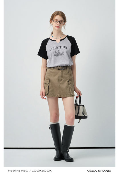 Soft Cotton Notch Neck Raglan Tee