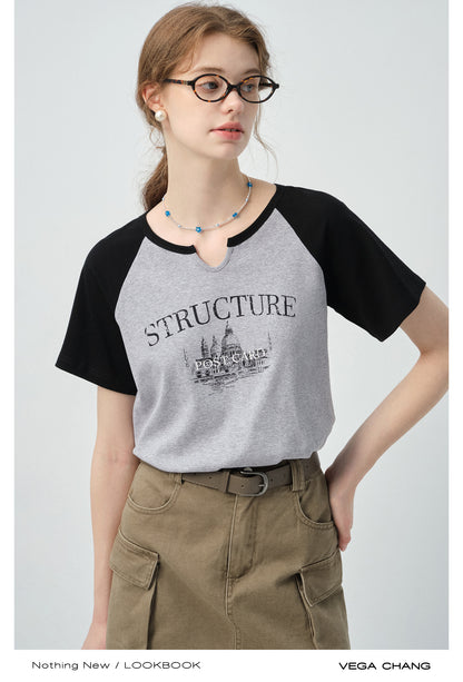Soft Cotton Notch Neck Raglan Tee