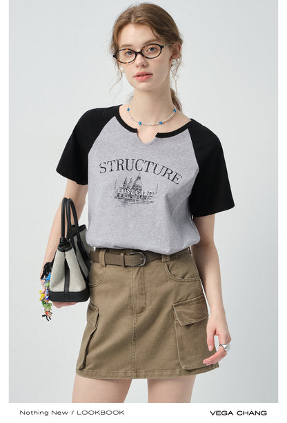 Soft Cotton Notch Neck Raglan Tee