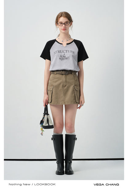 Soft Cotton Notch Neck Raglan Tee