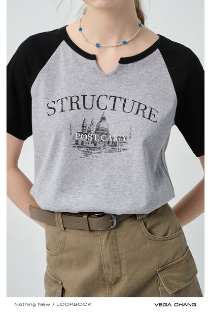 Soft Cotton Notch Neck Raglan Tee