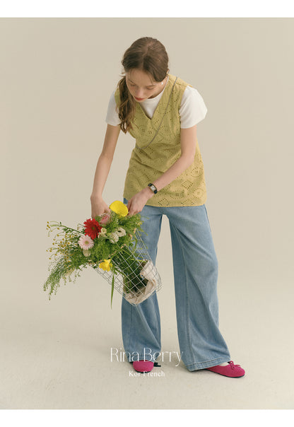 Eyelet-Embroidered Sleeveless V-Neck Top