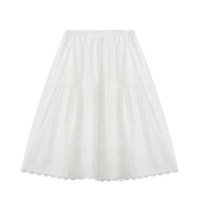 Elastic Waist Cotton Midi-Length Skirt