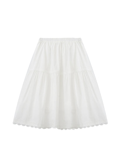 Elastic Waist Cotton Midi-Length Skirt