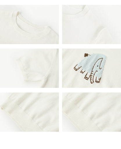 Elephant Motif Short-Sleeve Knit Top