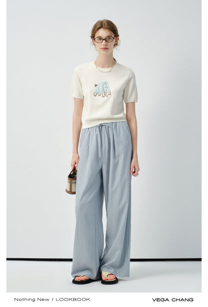 Elephant Motif Short-Sleeve Knit Top