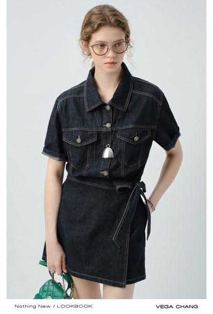 Wrap-Style Denim Shirt Dress