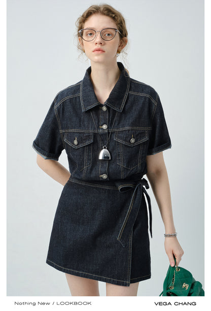 Wrap-Style Denim Shirt Dress