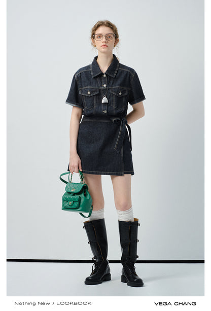 Wrap-Style Denim Shirt Dress