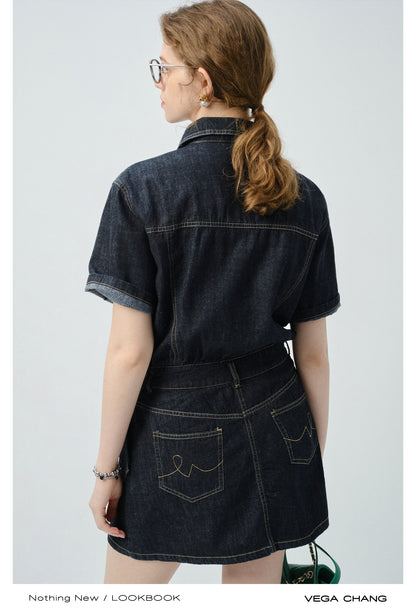 Wrap-Style Denim Shirt Dress