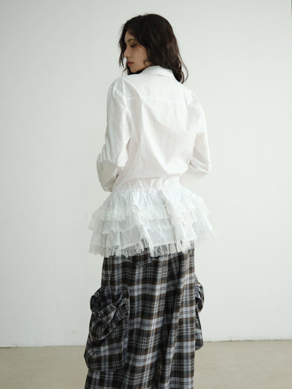 Ruffle-Front Lace Tiered Hem Blouse
