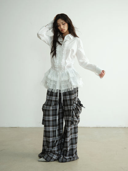 Ruffle-Front Lace Tiered Hem Blouse
