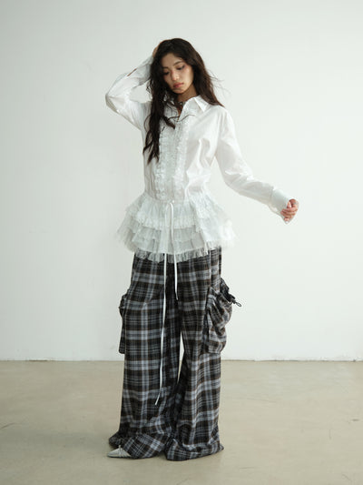 Ruffle-Front Lace Tiered Hem Blouse (hover)