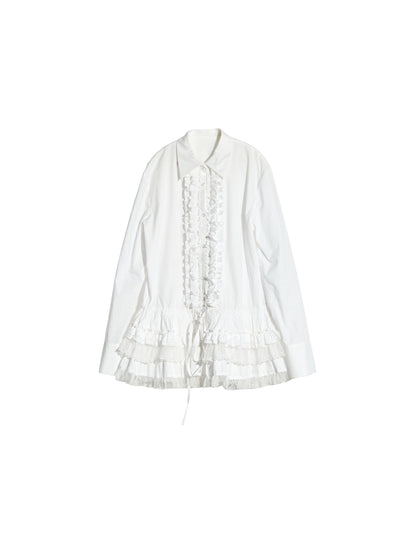 Ruffle-Front Lace Tiered Hem Blouse