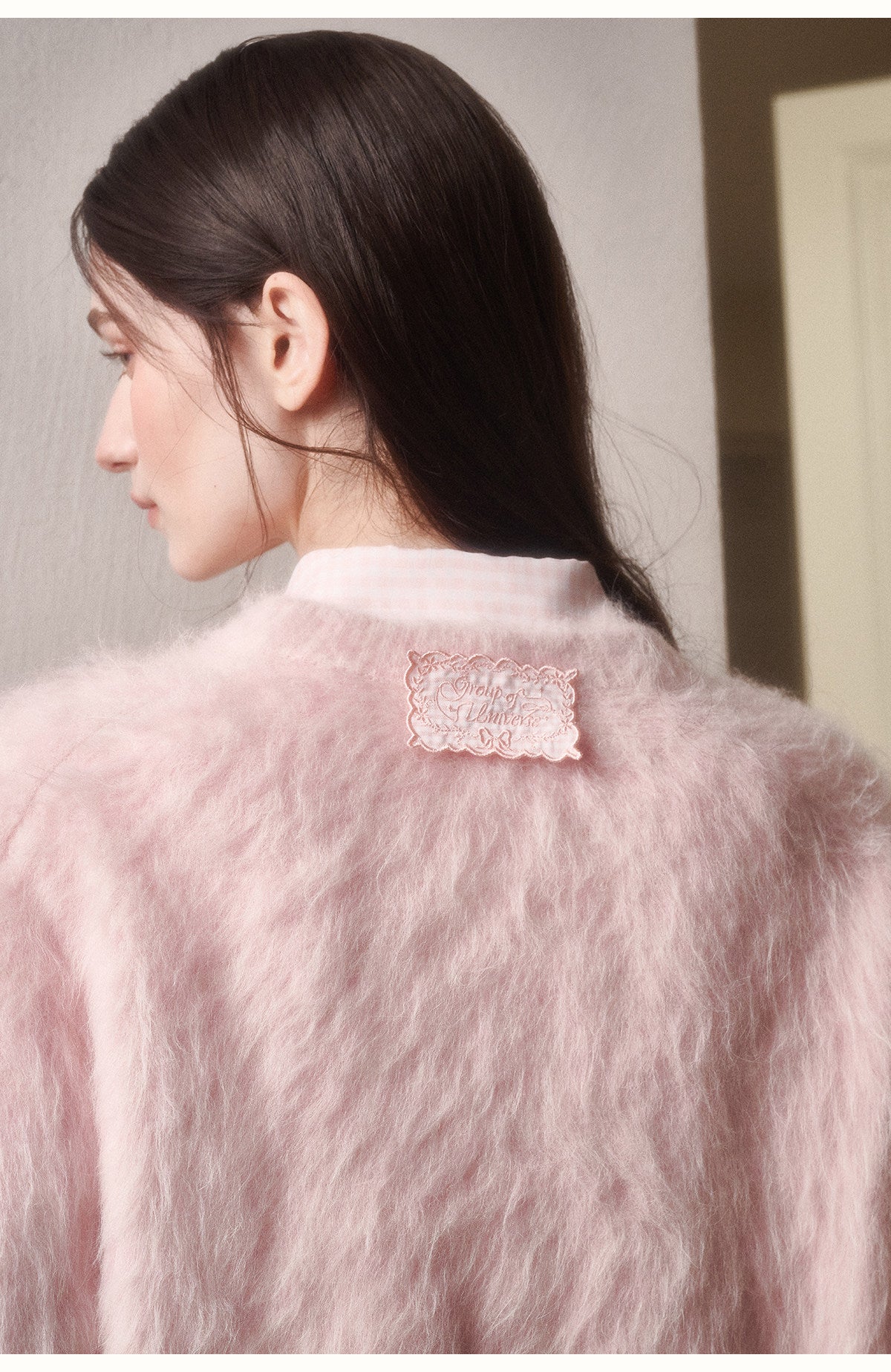 Alpaca-Blend Long-Pile Knit Top With Bow Detail