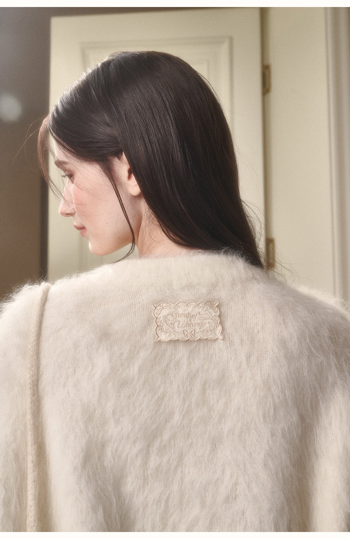 Alpaca-Blend Long-Pile Knit Top With Bow Detail