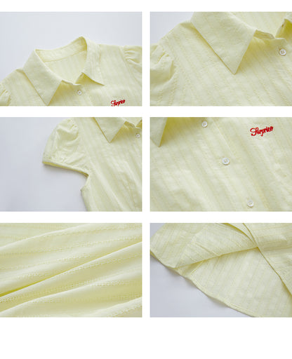 Puff-Sleeve Embroidered Blouse With Curved Hem