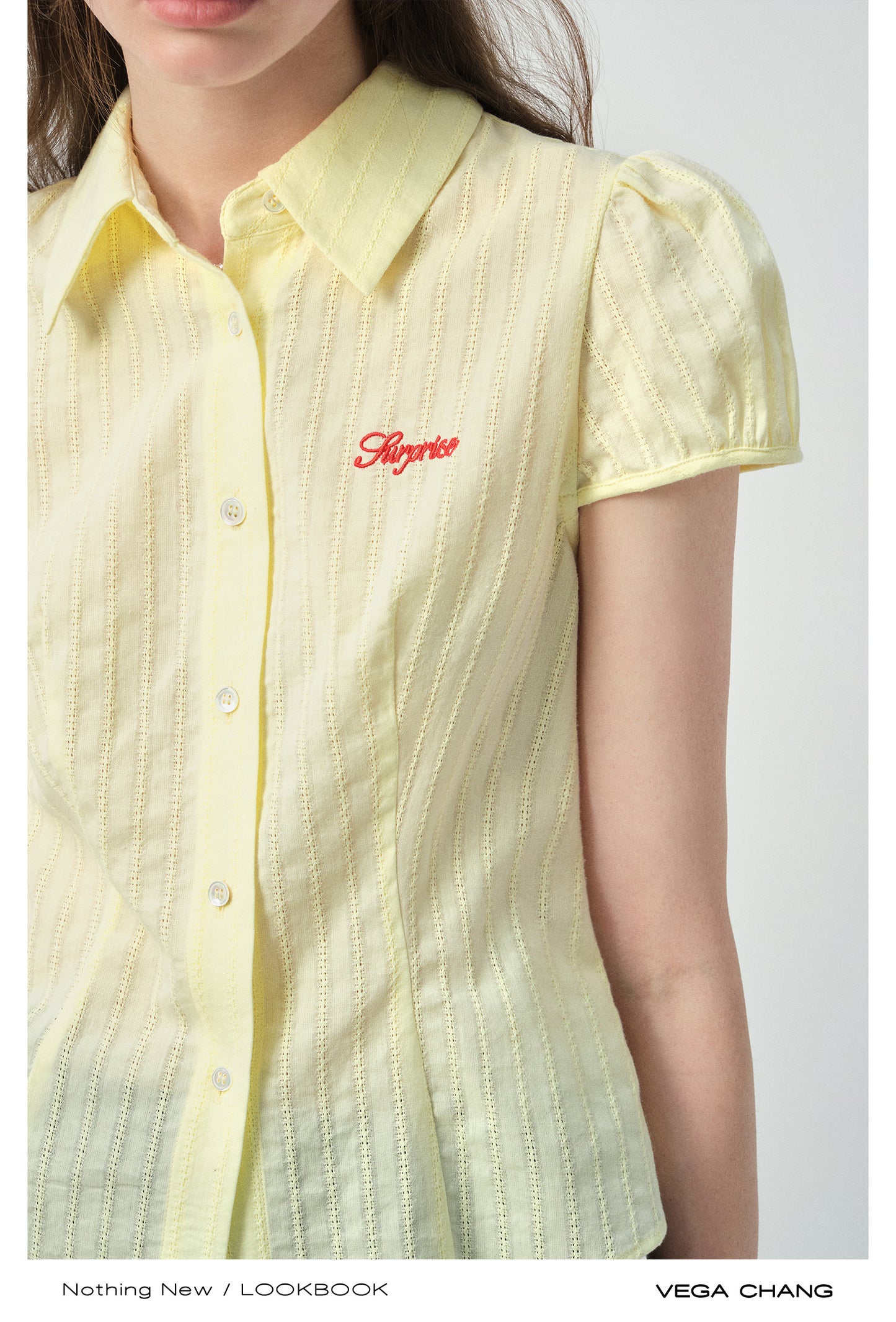 Puff-Sleeve Embroidered Blouse With Curved Hem