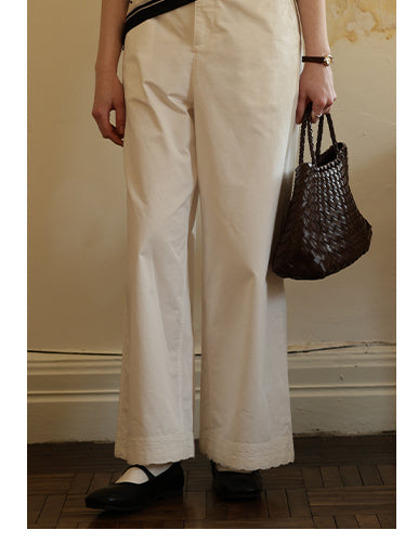 Wide-Leg Straight Pants With Lace-Trimmed Hem