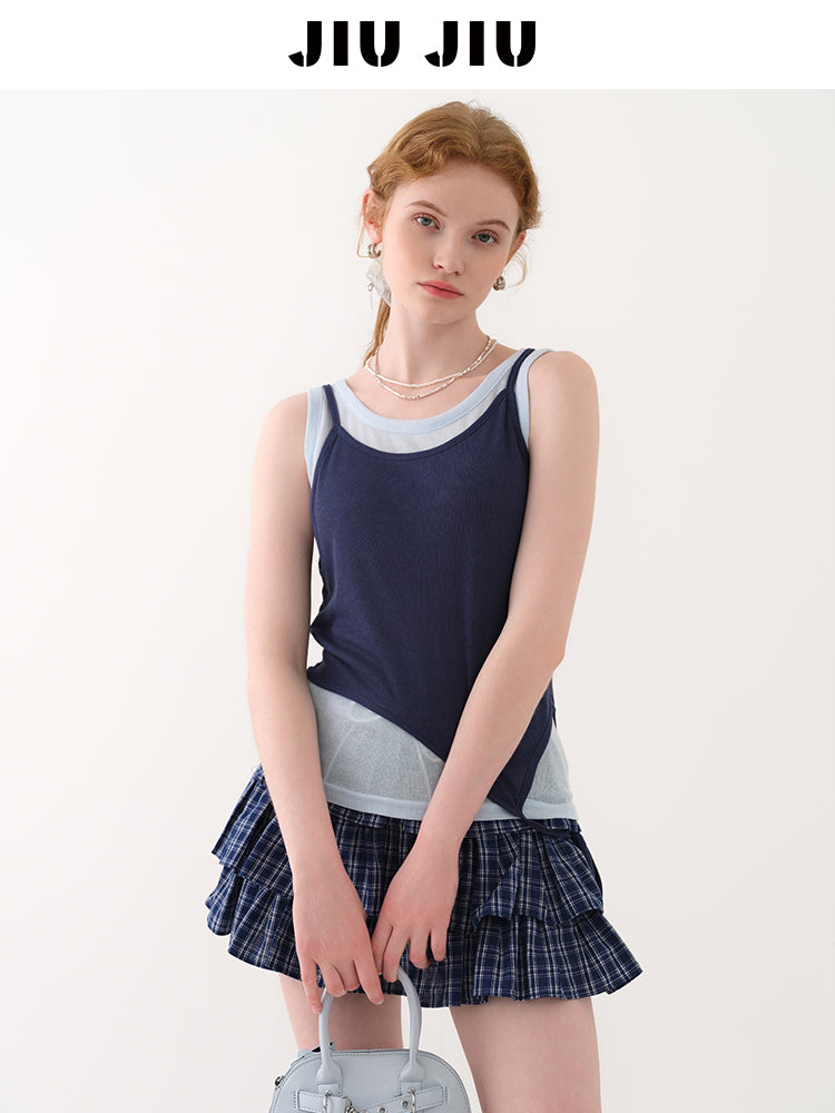 Sheer Tank Top & Overlay Camisole With Asymmetric Hem