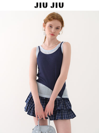 Sheer Tank Top & Overlay Camisole With Asymmetric Hem