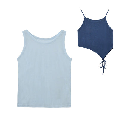 Sheer Tank Top & Overlay Camisole With Asymmetric Hem