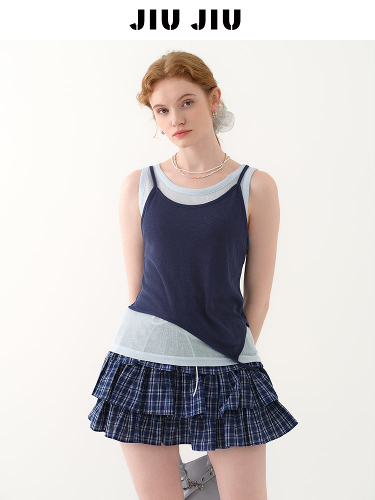 Sheer Tank Top & Overlay Camisole With Asymmetric Hem