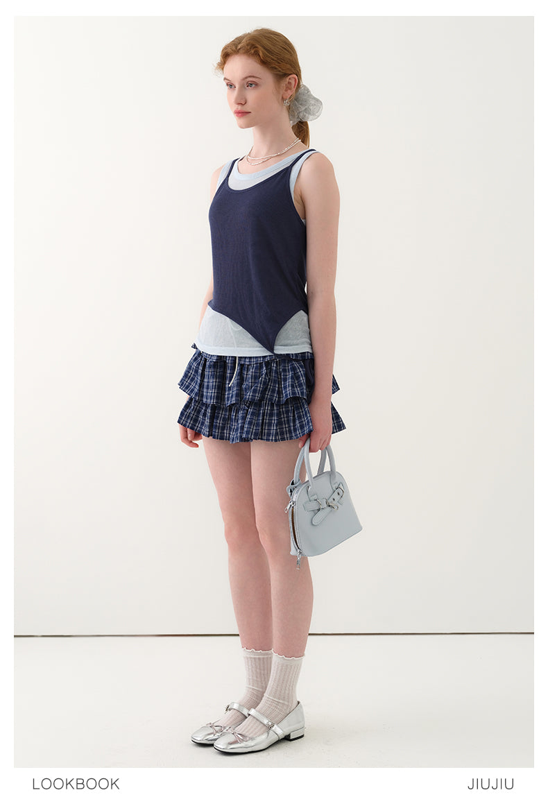 Sheer Tank Top & Overlay Camisole With Asymmetric Hem