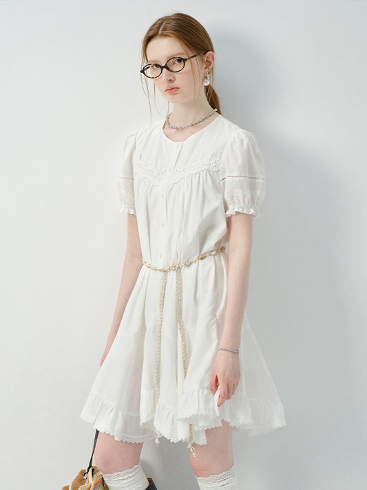 Asymmetric Hem Shirt Dress In Natural Fabric