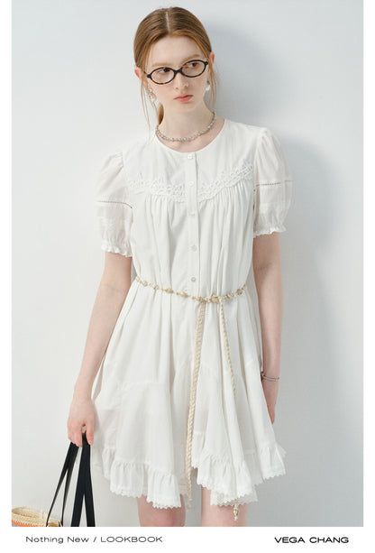 Asymmetric Hem Shirt Dress In Natural Fabric