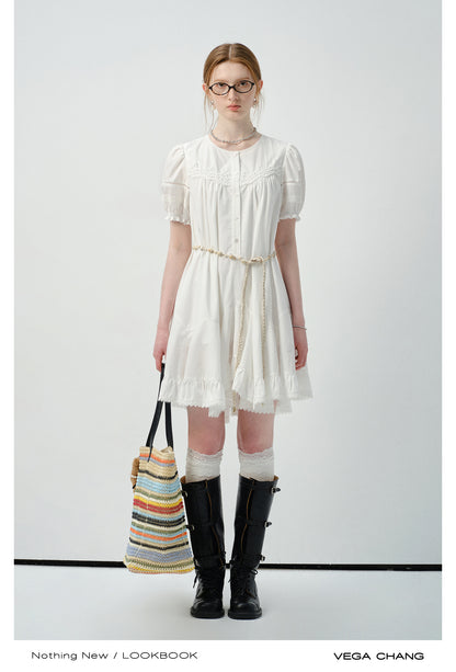 Asymmetric Hem Shirt Dress In Natural Fabric