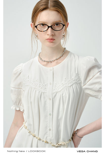 Asymmetric Hem Shirt Dress In Natural Fabric