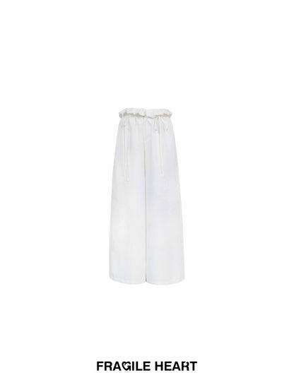 Wide-Leg Paperbag Twill Pants