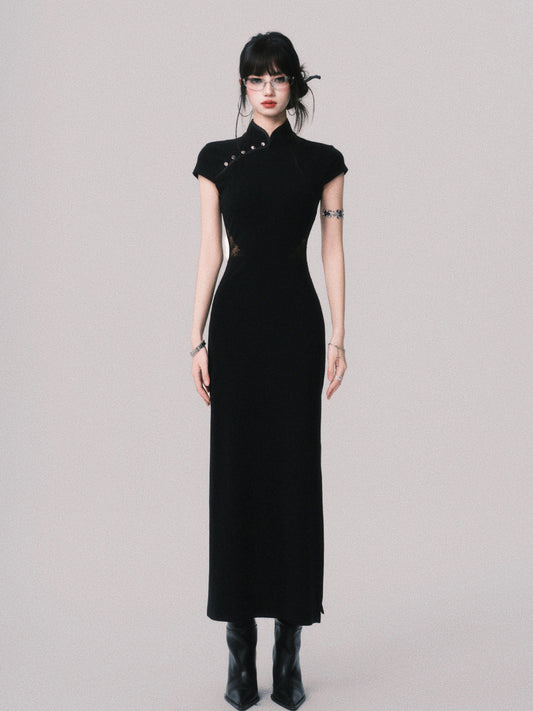Slim Fit Cheongsam Dress With Lace Detail