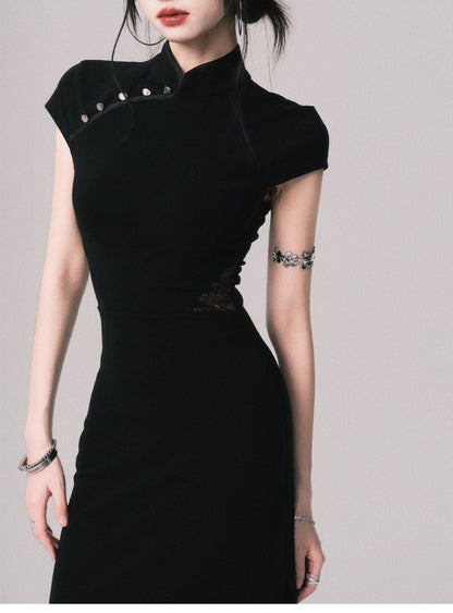 Slim Fit Cheongsam Dress With Lace Detail