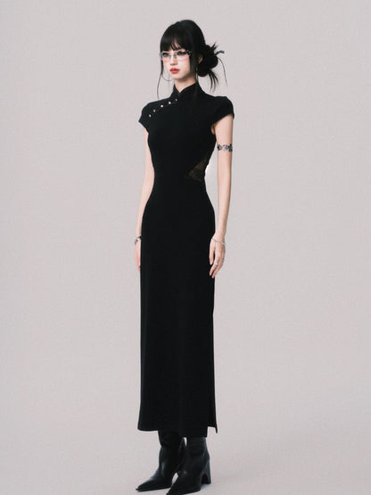 Slim Fit Cheongsam Dress With Lace Detail
