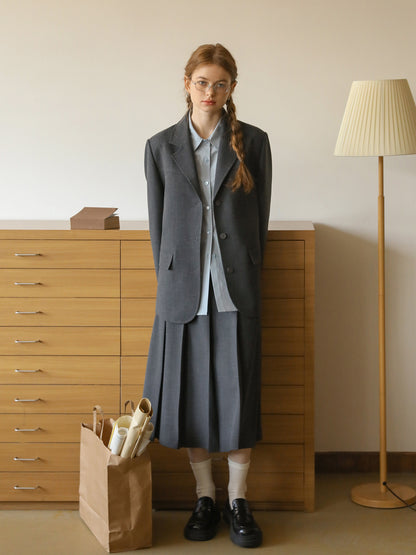 Chic Blazer & Pleated Midi Skirt