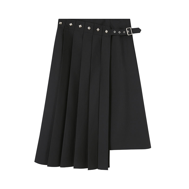 Asymmetrical Pleats Skirt With Stud Accents