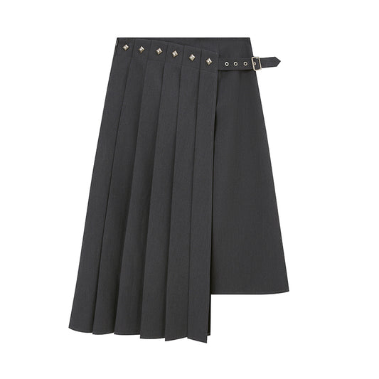 Asymmetrical Pleats Skirt With Stud Accents