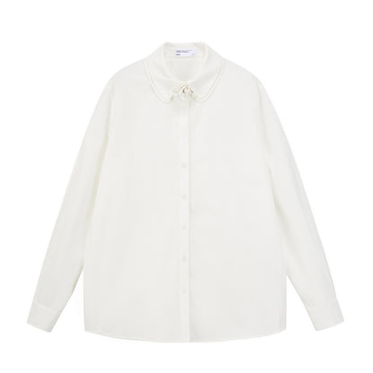 Double Collar Striped Shirt With Floral Accent