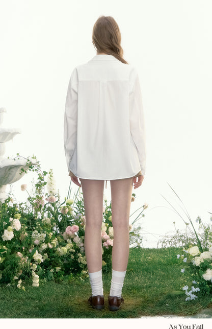 Double Collar Striped Shirt With Floral Accent
