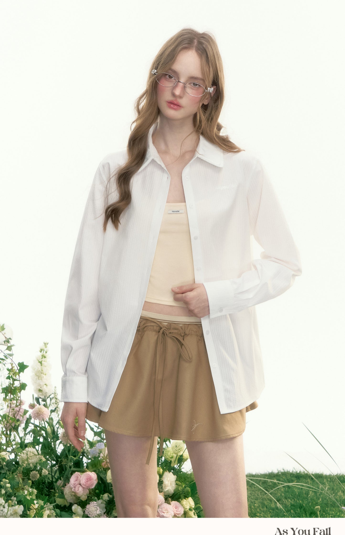 Double Collar Striped Shirt With Floral Accent