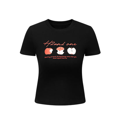 Cropped Apple Print Cotton T-Shirt